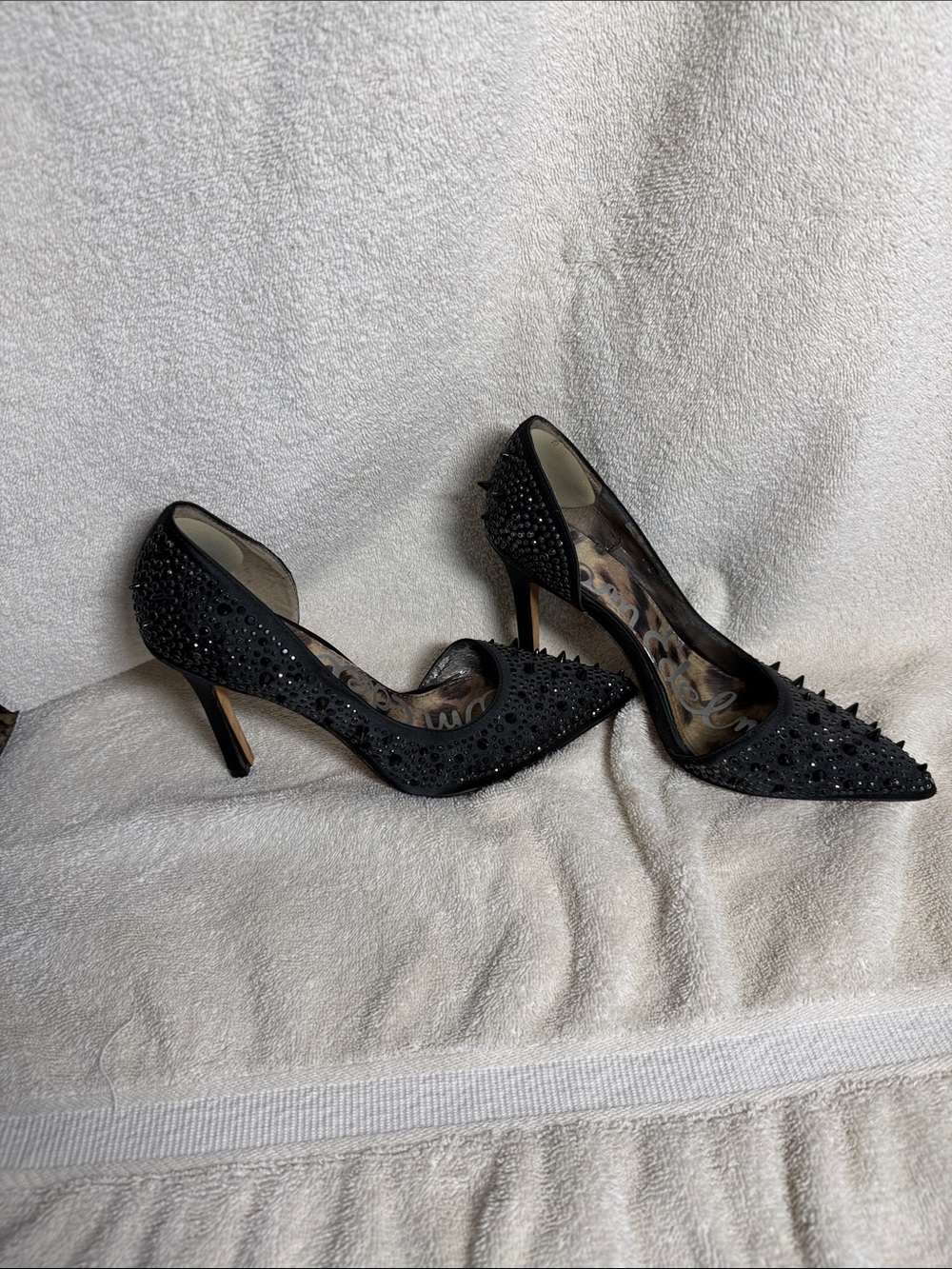 Sam Edelman Black Studded Pointed Toe Stiletto Pumps - Picture 2 of 5